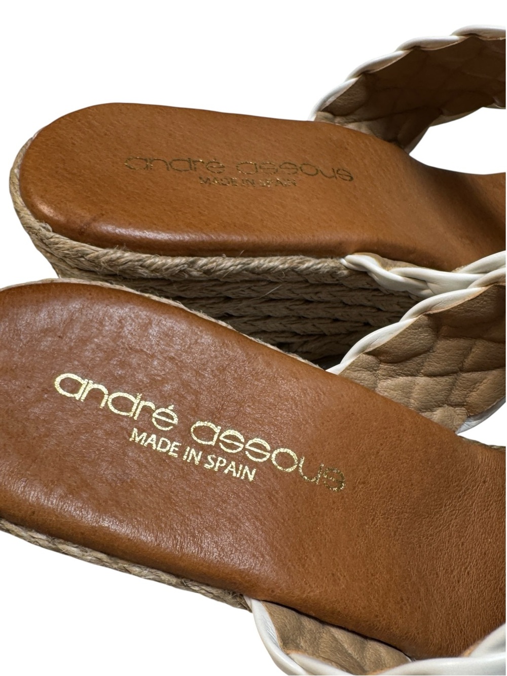 André Assous Aria Espadrille White Braided Leather Wedge Sandals Spain Size 10.5 - Picture 6 of 9